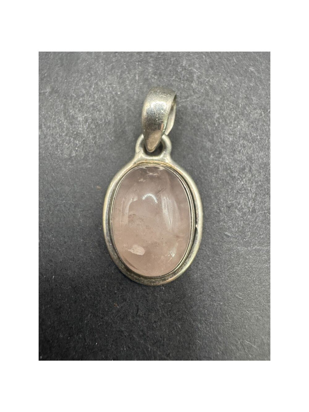 Vintage BLJ 925 Sterling Silver Large Pink Oval Quartz Natural Stone Pendant